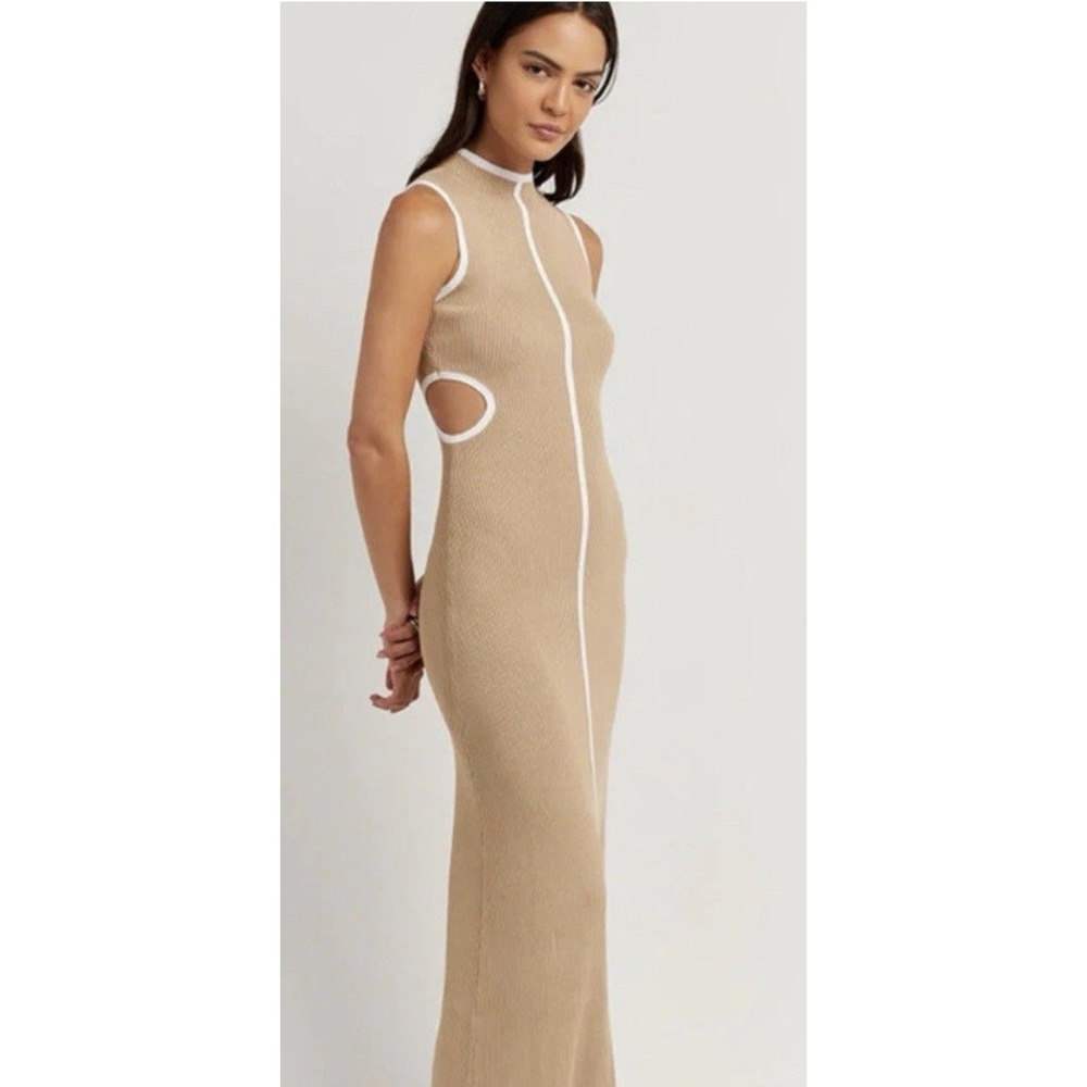 NEW Dissh Maxi Binding Wheat Knit Maxi dress High Neck Cut Out ribbed size‎ SM